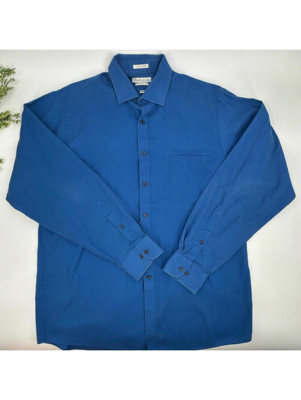 Van Heusen Blue Button Down Shirt Men’s Size 16.5 Classic Fit Wrinkle Free